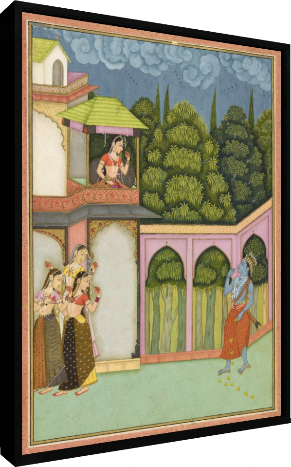 Krishna Approaches Radha Miniature Canvas wall art print — floater frame preview | PrintPosters.in