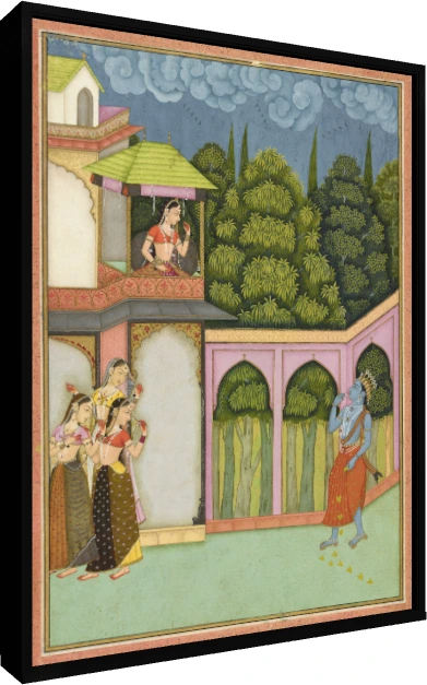 Krishna Approaches Radha Miniature Canvas wall art print — floater frame preview | PrintPosters.in