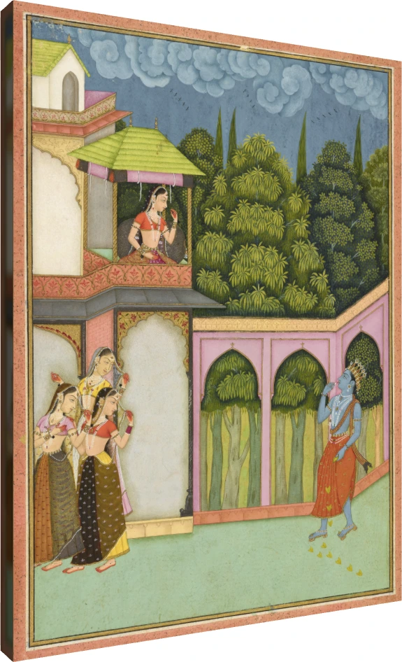Krishna Approaches Radha Miniature Canvas wall art print | PrintPosters.in