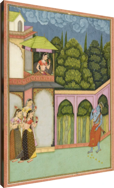 Krishna Approaches Radha Miniature Canvas wall art print | PrintPosters.in