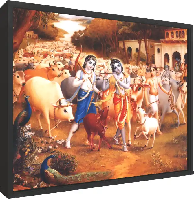 Krishna Balaram in Vrindavan Print — floater frame preview | PrintPosters.in