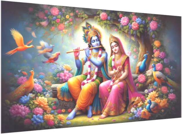 Minimalist Divine Radha Krishna Line Art Canvas — acrylic preview | PrintPosters.in