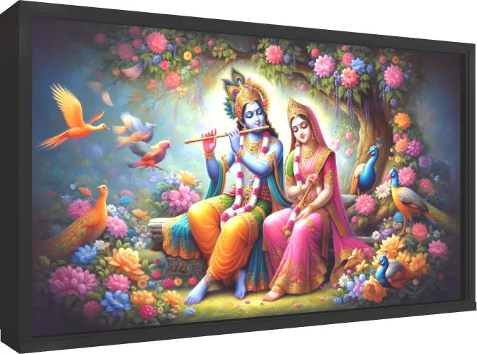 Minimalist Divine Radha Krishna Line Art Canvas — floater frame preview | PrintPosters.in
