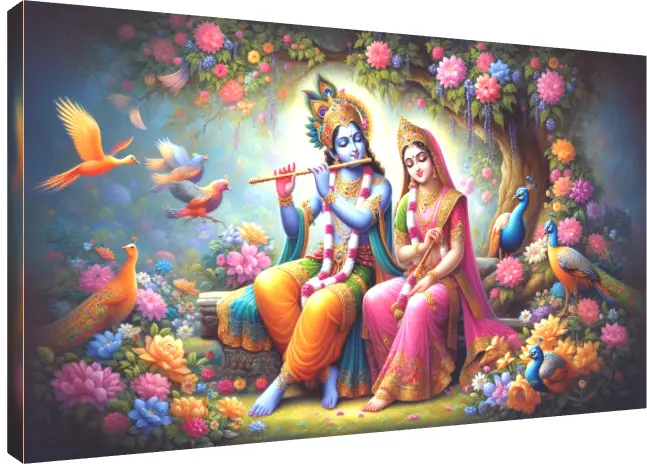 Minimalist Divine Radha Krishna Line Art Canvas | PrintPosters.in