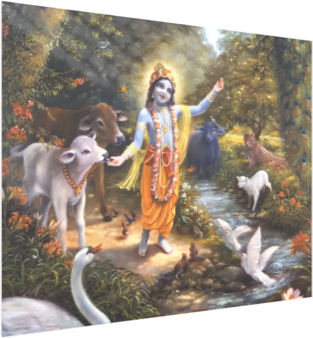 Krishna on Yamuna River Bank Canvas — acrylic preview | PrintPosters.in