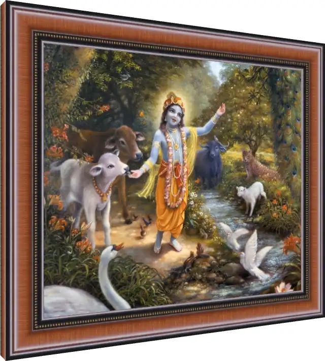 Krishna on Yamuna River Bank Canvas — photo frame preview | PrintPosters.in