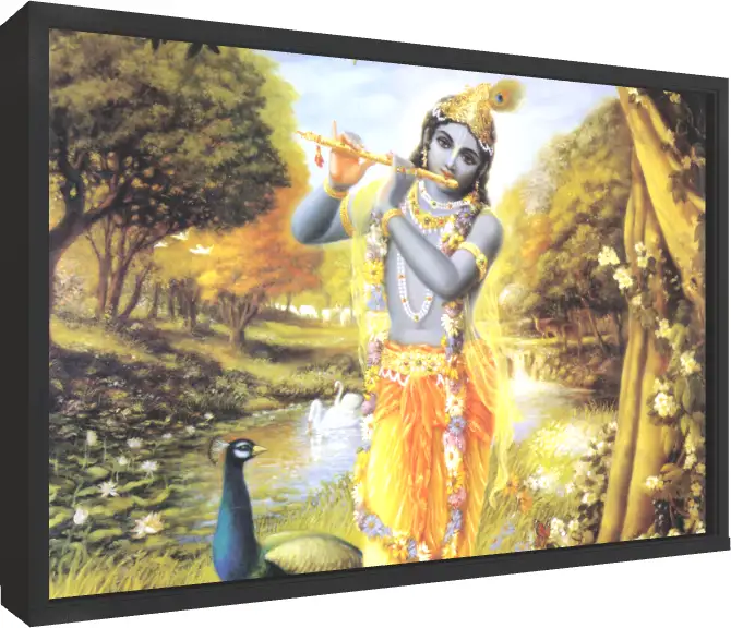 Krishna Gopal with Sacred Cow Art — floater frame preview | PrintPosters.in