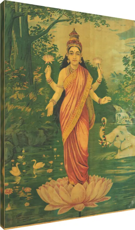 Goddess Lakshmi Vintage Raja Ravi Varma Print | PrintPosters.in
