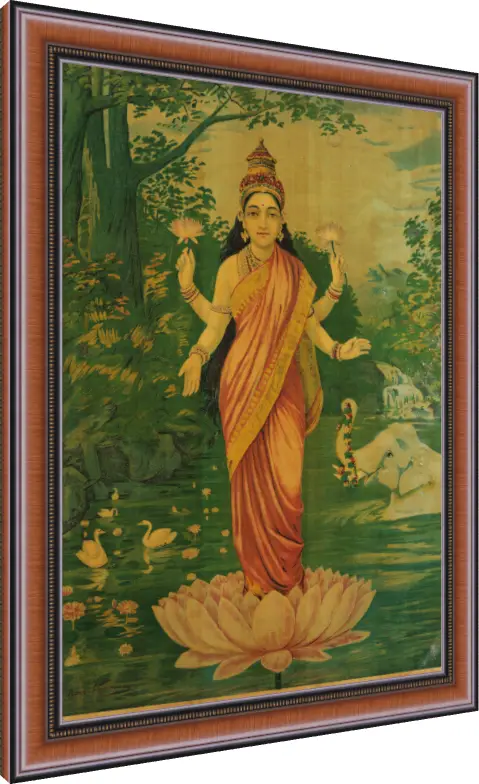 Goddess Lakshmi Vintage Raja Ravi Varma Print — photo frame preview | PrintPosters.in