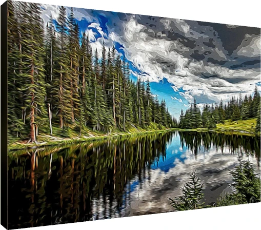 Impasto Style Pine Forest Lake Reflection | PrintPosters.in