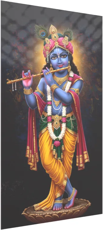 Divine Lord Krishna Playing Flute Canvas — acrylic preview | PrintPosters.in