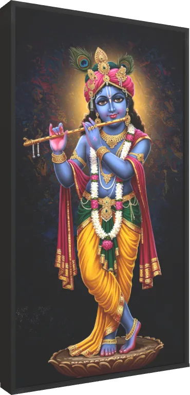 Divine Lord Krishna Playing Flute Canvas — floater frame preview | PrintPosters.in