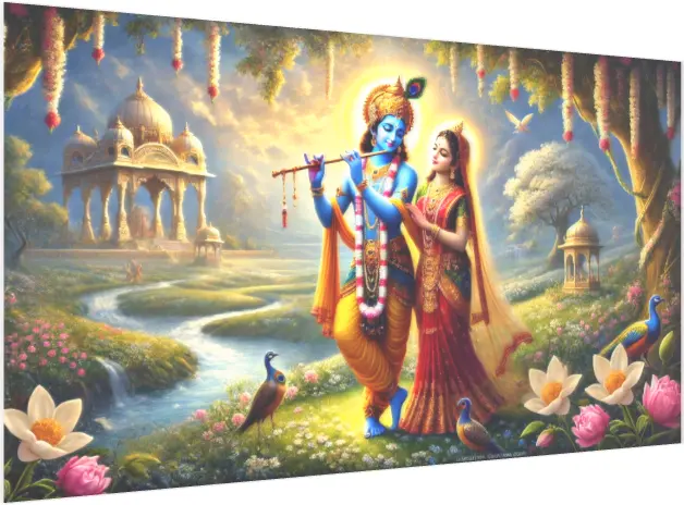 Vibrant Radha Krishna Divine Love — acrylic preview | PrintPosters.in