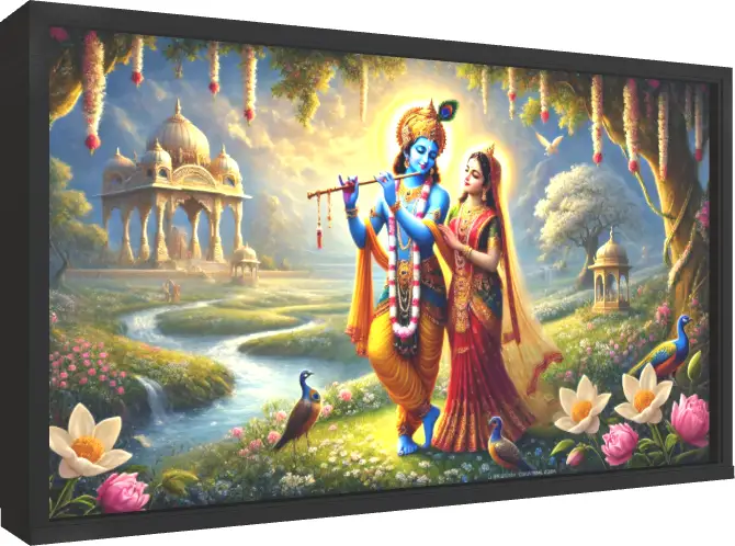 Vibrant Radha Krishna Divine Love — floater frame preview | PrintPosters.in