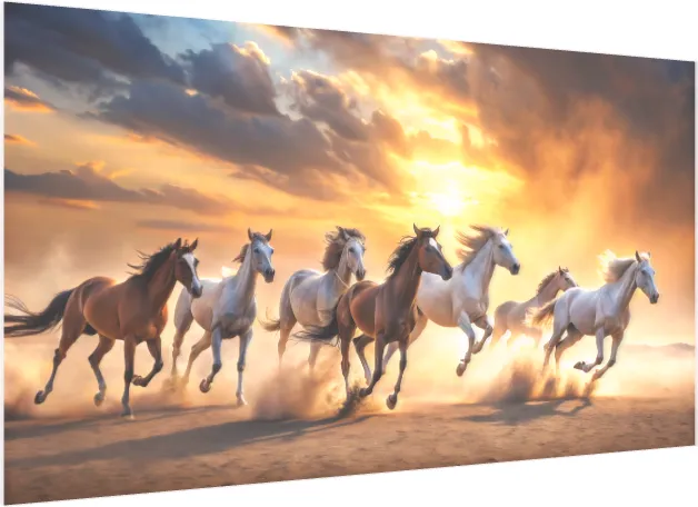 Lucky Seven Horses Running in Desert Sandstorm — acrylic preview | PrintPosters.in