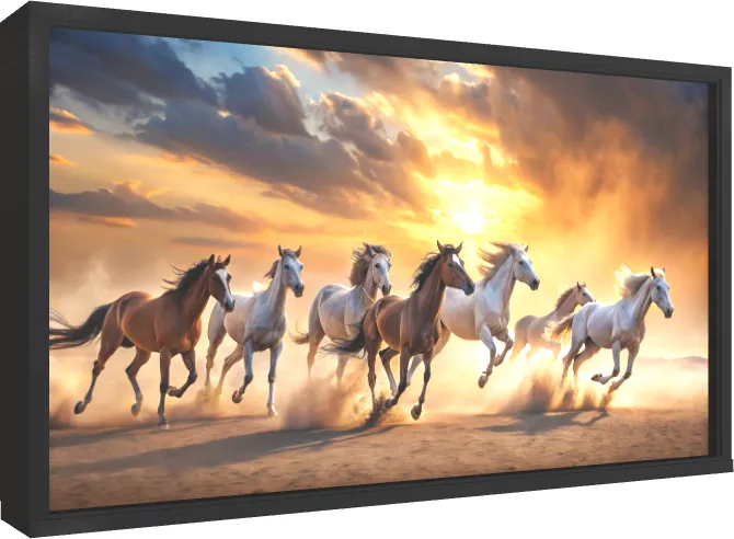 Lucky Seven Horses Running in Desert Sandstorm — floater frame preview | PrintPosters.in