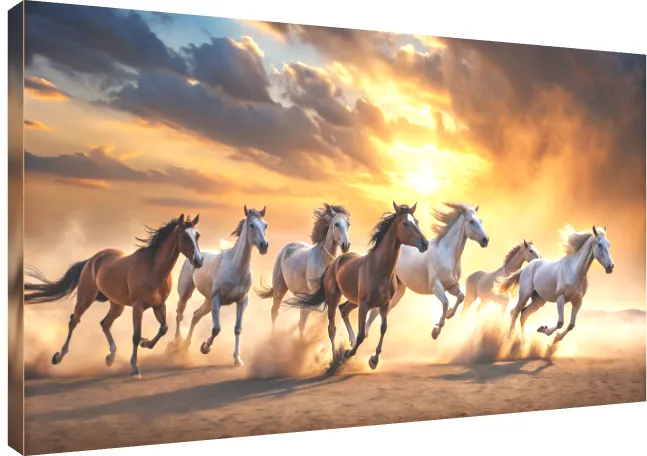 Lucky Seven Horses Running in Desert Sandstorm | PrintPosters.in