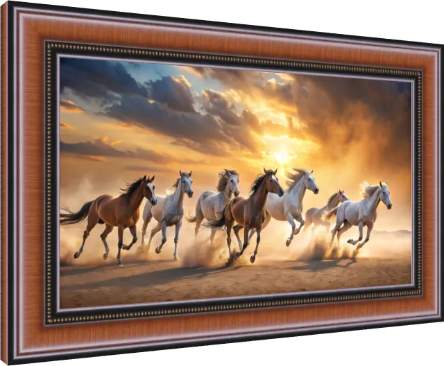 Lucky Seven Horses Running in Desert Sandstorm — photo frame preview | PrintPosters.in