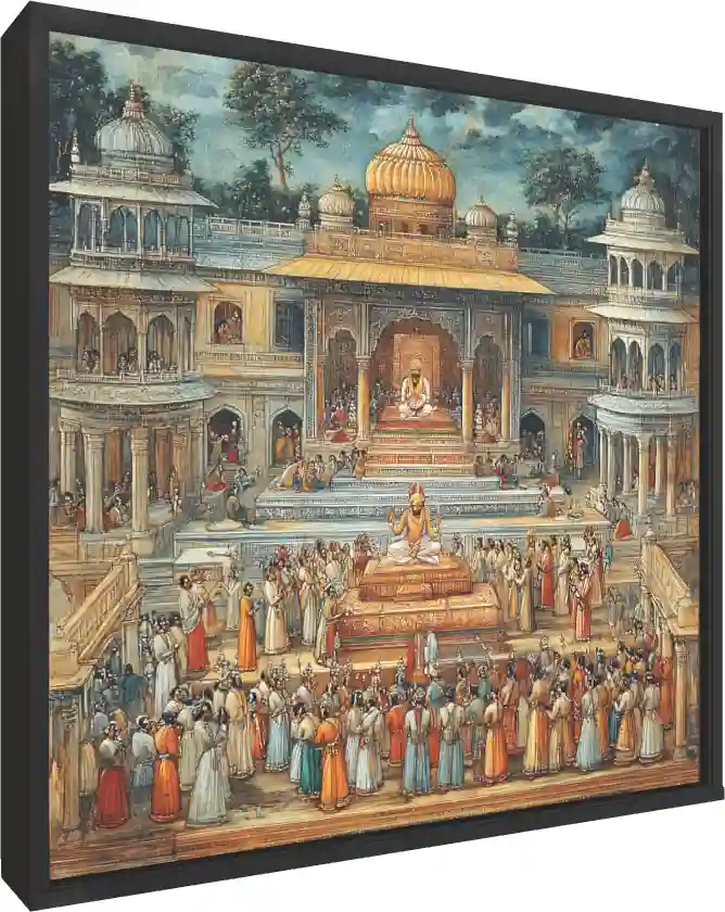 Mughal Emperor Coronation Miniature Art — floater frame preview | PrintPosters.in