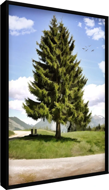 Solitary Pine Tree Mountain Meadow — floater frame preview | PrintPosters.in