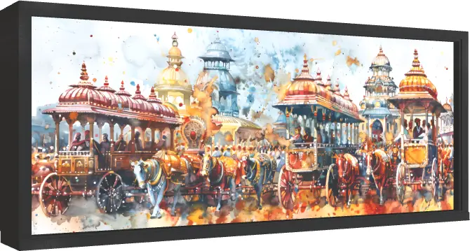 Historic Carriage Cityscape Canvas — floater frame preview | PrintPosters.in