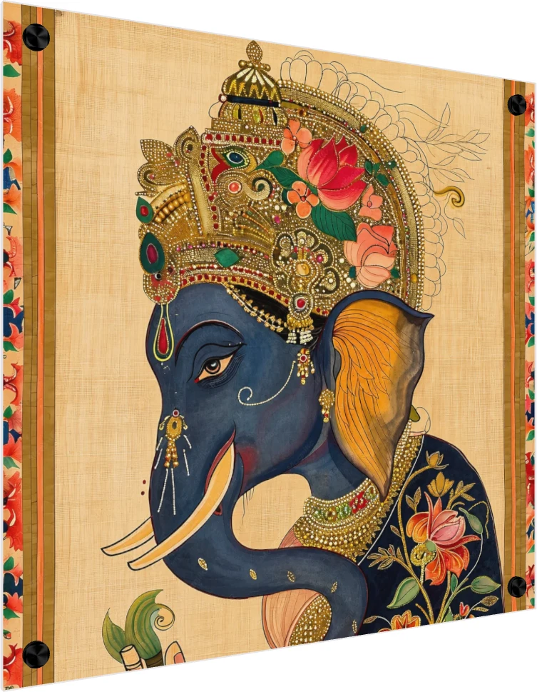 Crowned Blue Elephant Profile Canvas Print wall art print — acrylic preview | PrintPosters.in