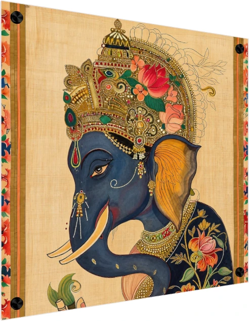 Crowned Blue Elephant Profile Canvas Print wall art print — acrylic preview | PrintPosters.in