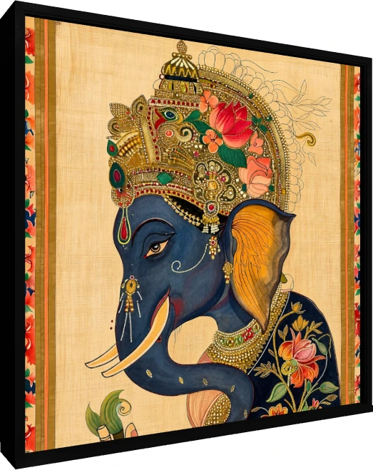 Crowned Blue Elephant Profile Canvas Print wall art print — floater frame preview | PrintPosters.in