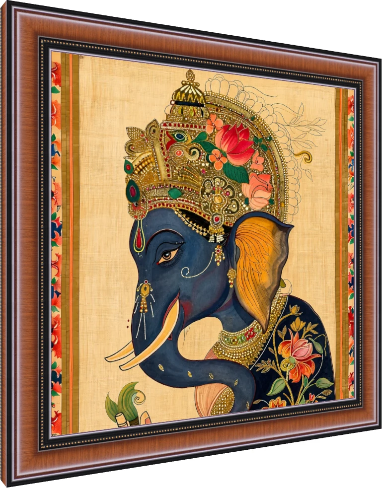 Crowned Blue Elephant Profile Canvas Print wall art print — photo frame preview | PrintPosters.in