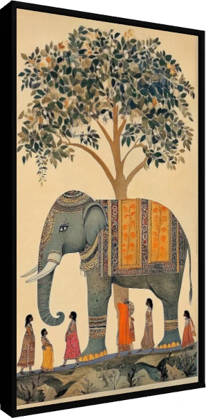 Traditional Indian Elephant Procession Canvas wall art print — floater frame preview | PrintPosters.in