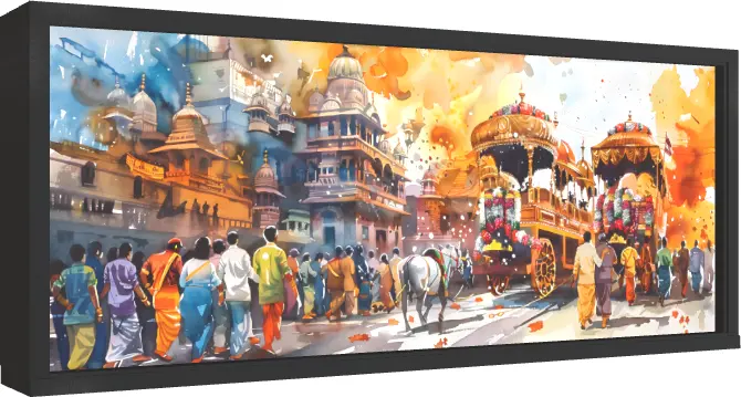 Traditional Royal Horse Carriage Canvas — floater frame preview | PrintPosters.in