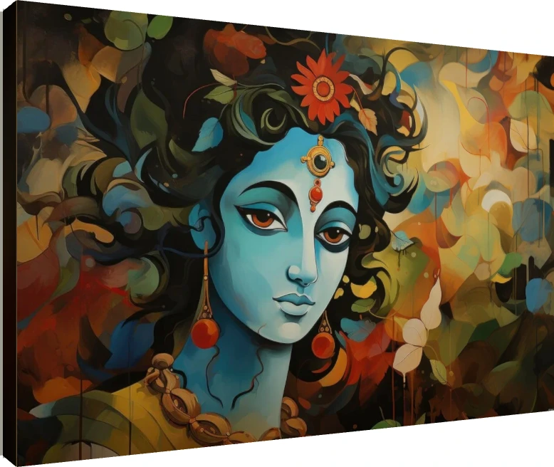 Vibrant Blue Krishna Portrait Canvas Print wall art print | PrintPosters.in
