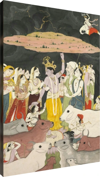 Krishna Lifting Mount Govardhan Canvas Print wall art print | PrintPosters.in