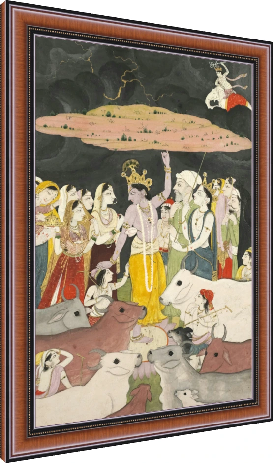 Krishna Lifting Mount Govardhan Canvas Print wall art print — photo frame preview | PrintPosters.in