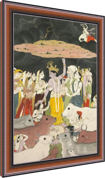 Krishna Lifting Mount Govardhan Canvas Print wall art print — photo frame preview | PrintPosters.in