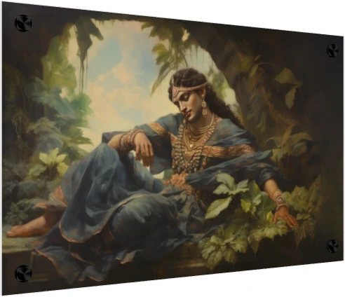 Serene Krishna in Forest Meditation Canvas wall art print — acrylic preview | PrintPosters.in