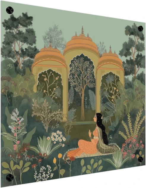 Woman and Dog in Botanical Garden wall art print — acrylic preview | PrintPosters.in