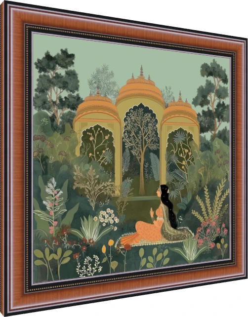 Woman and Dog in Botanical Garden wall art print — photo frame preview | PrintPosters.in