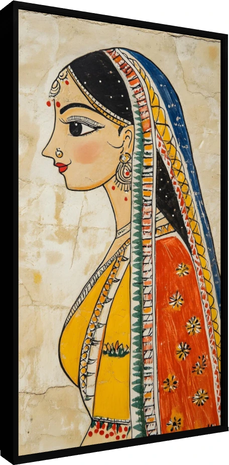 Tribal Indian Woman Profile Painting Canvas wall art print — floater frame preview | PrintPosters.in