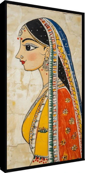 Tribal Indian Woman Profile Painting Canvas wall art print — floater frame preview | PrintPosters.in