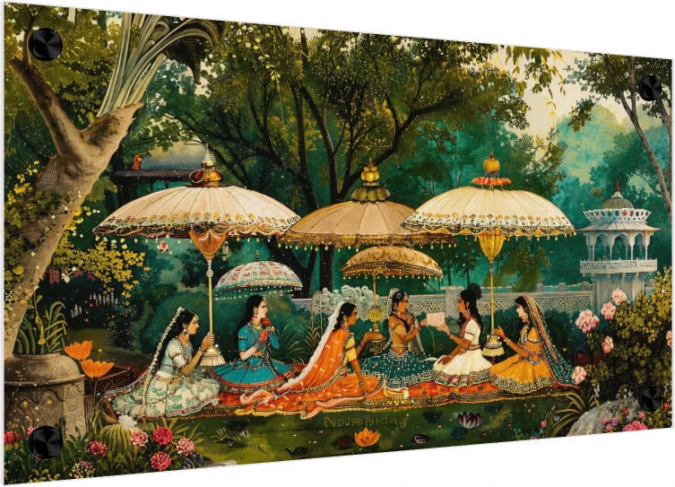 Royal Women Under Parasols Garden Canvas wall art print — acrylic preview | PrintPosters.in