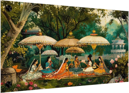 Royal Women Under Parasols Garden Canvas wall art print — acrylic preview | PrintPosters.in