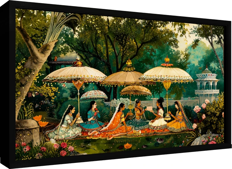 Royal Women Under Parasols Garden Canvas wall art print — floater frame preview | PrintPosters.in