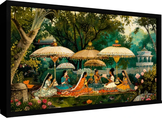 Royal Women Under Parasols Garden Canvas wall art print — floater frame preview | PrintPosters.in