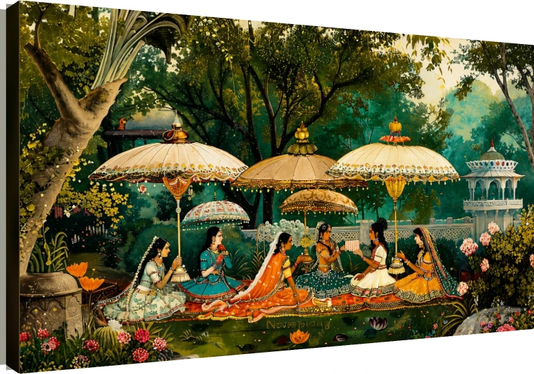 Royal Women Under Parasols Garden Canvas wall art print | PrintPosters.in