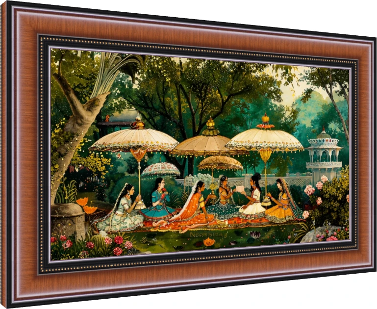 Royal Women Under Parasols Garden Canvas wall art print — photo frame preview | PrintPosters.in