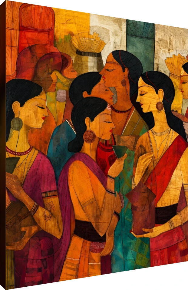 Stylized Indian Women Gathering Canvas Print wall art print | PrintPosters.in