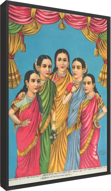 Panchakanya by Raja Ravi Varma Canvas — floater frame preview | PrintPosters.in