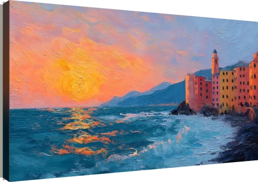 Coastal Village Sunset Impasto | PrintPosters.in