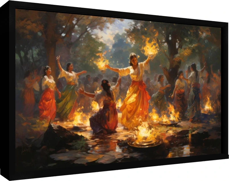 Lohri Punjabi Folk Festival Celebration Canvas wall art print — floater frame preview | PrintPosters.in